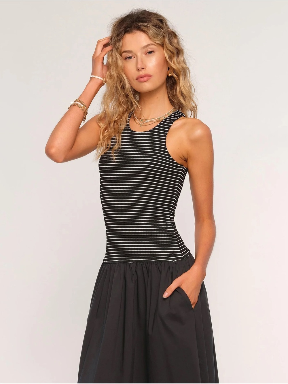 Heartloom Black and White Striped Midi Dress